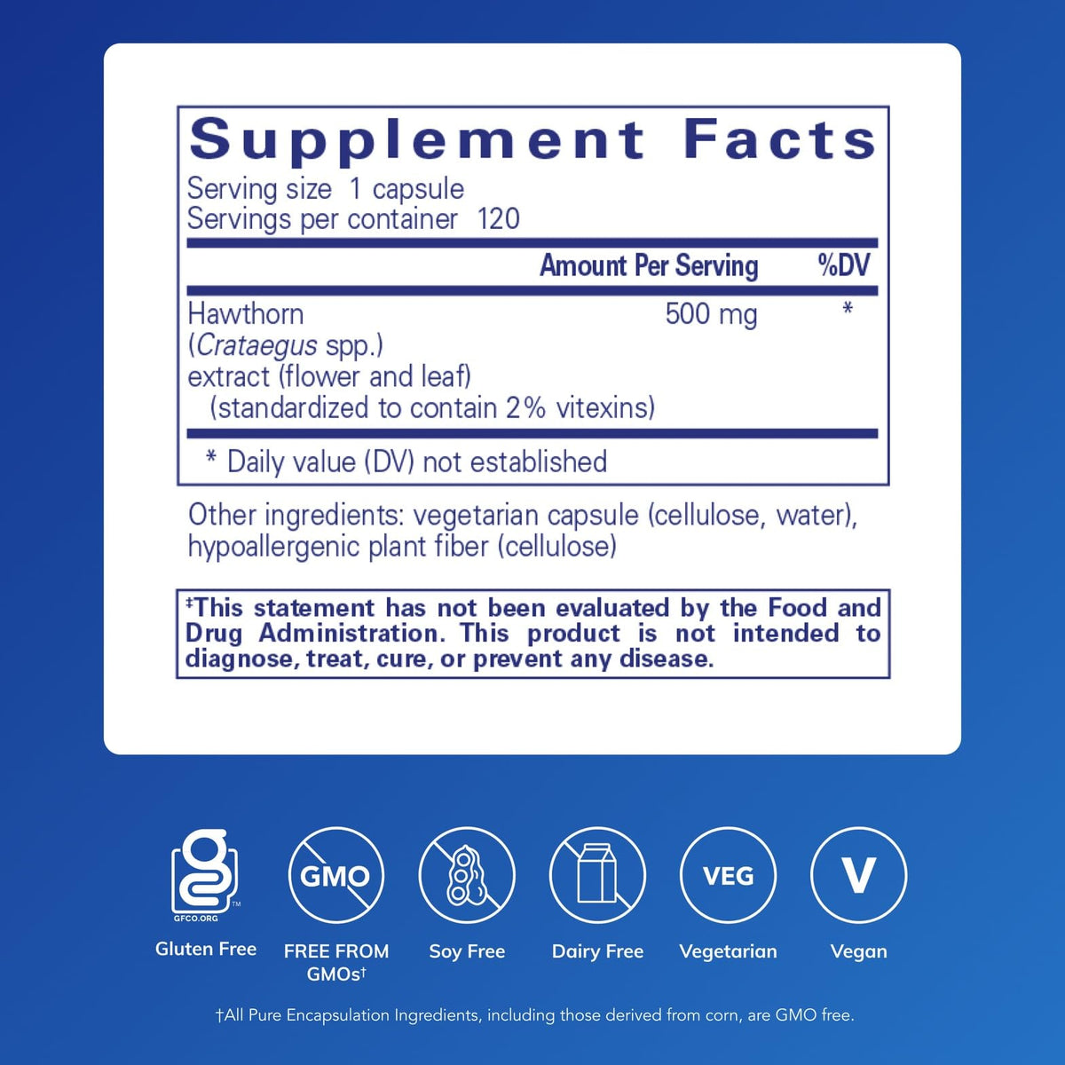 Extrait de Aubépine Pure Encapsulations 120 capsules vue arrière