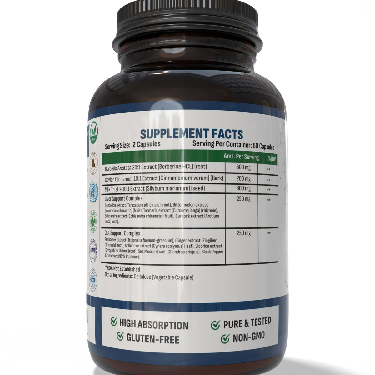 Extrait de Berbérine Wellotrix 1600 mg 120 capsules végétales vue arrière
