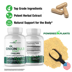 Extrait de bulbe d'oignon POWERED X PLANTS, capsules sur une surface blanche