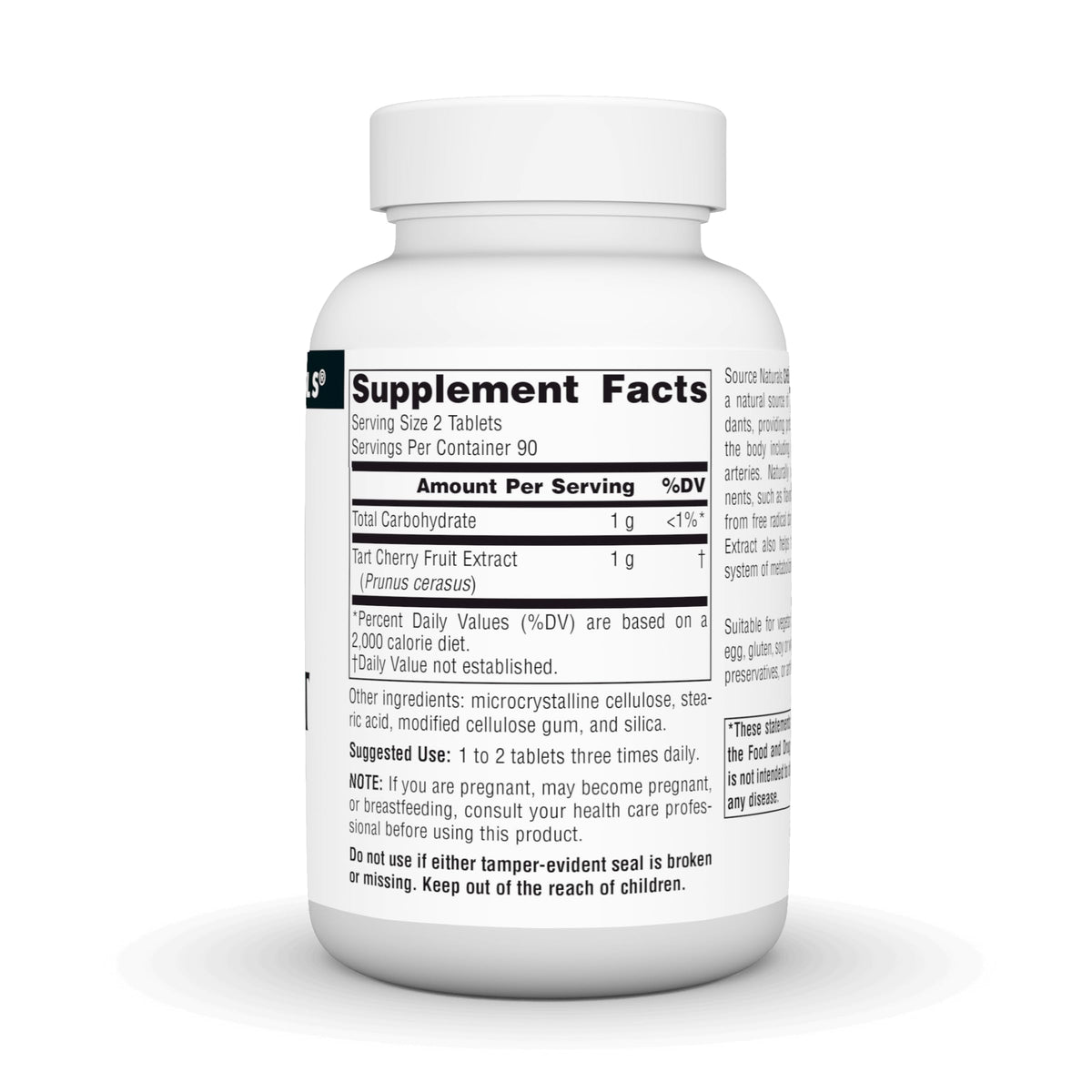 Extrait de Cerise Source Naturals 500 mg - vue latérale du flacon