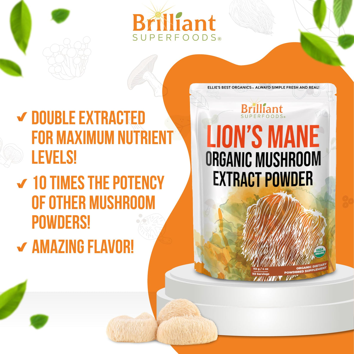 Extrait de champignon Lion's Mane bio sur une table en bois