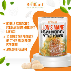 Extrait de champignon Lion's Mane bio sur une table en bois