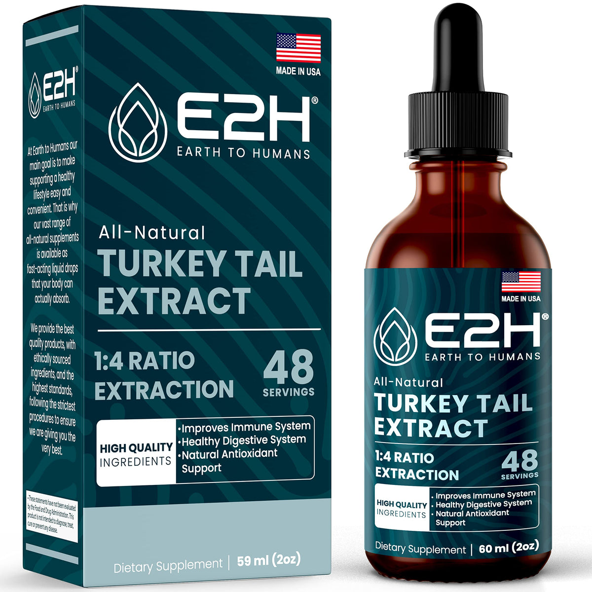 Extrait de champignon Turkey Tail E2H 60 ml vue avant