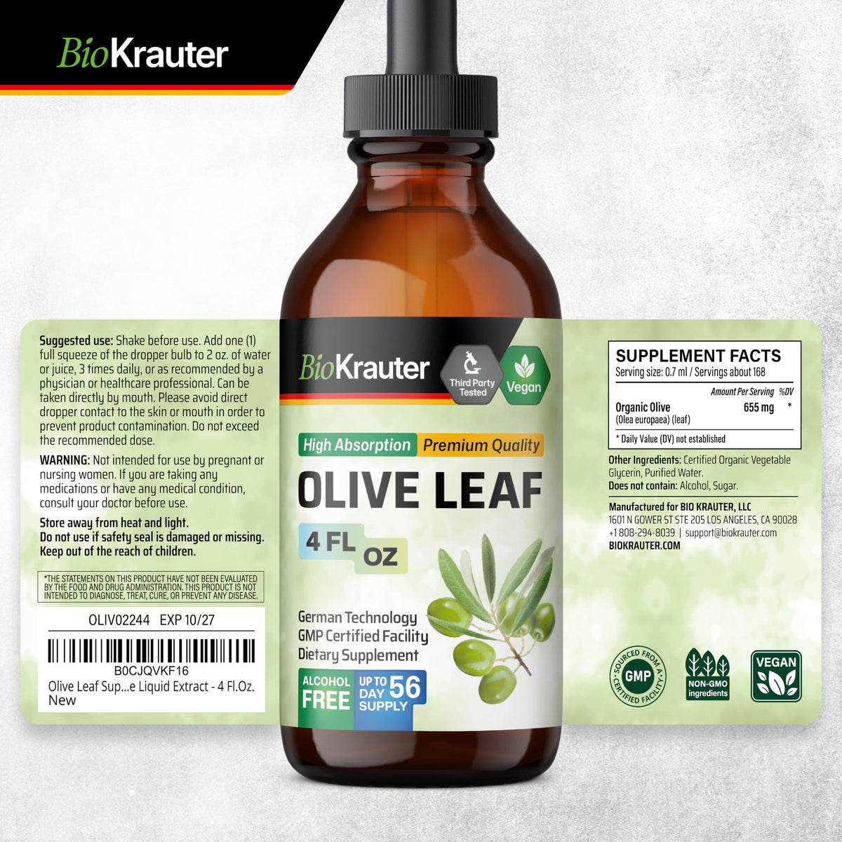 Extrait de feuille d'olive BIO KRAUTER avec une cuillère doseuse
