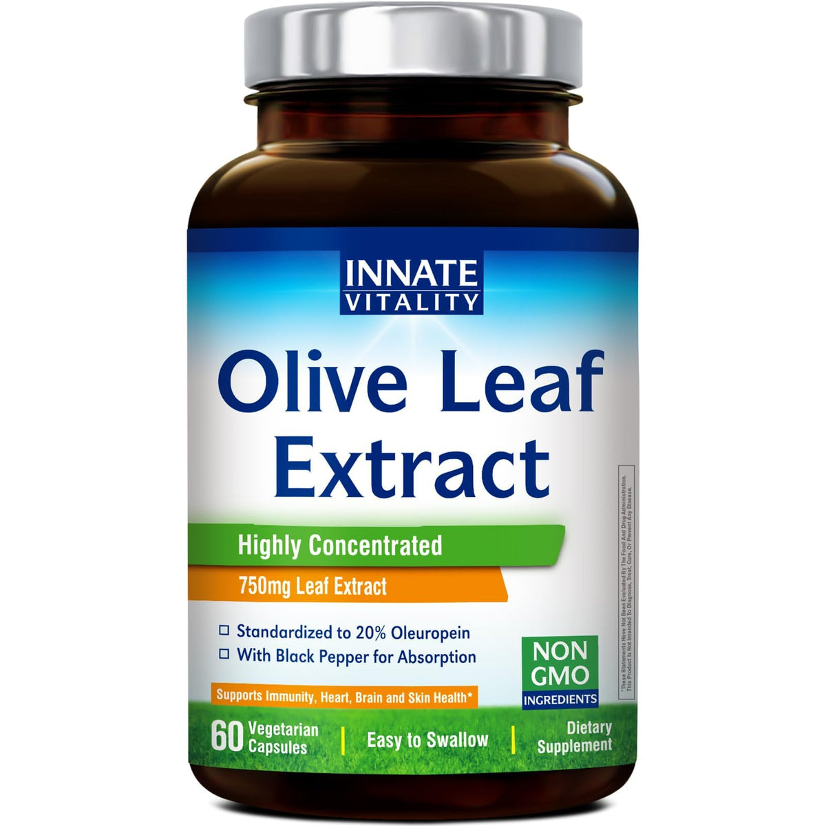 Extrait de feuille d'olive Innate Vitality 750mg capsules vue de face