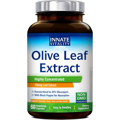 Extrait de feuille d'olive Innate Vitality 750mg capsules vue de face