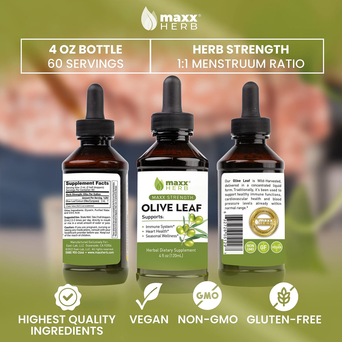 Extrait de feuille d'olive Maxx Herb versé dans une cuillère