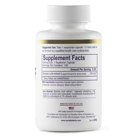 Extrait de feuille de banaba Paradise Herbs 250 mg, taille de la capsule comparée à une pièce