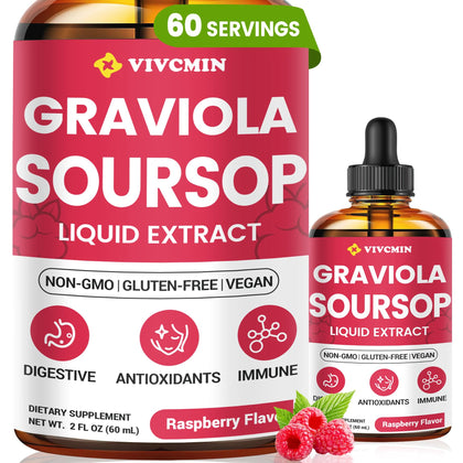 Extrait de feuille de graviola vivcmin 60 ml saveur framboise vue de face