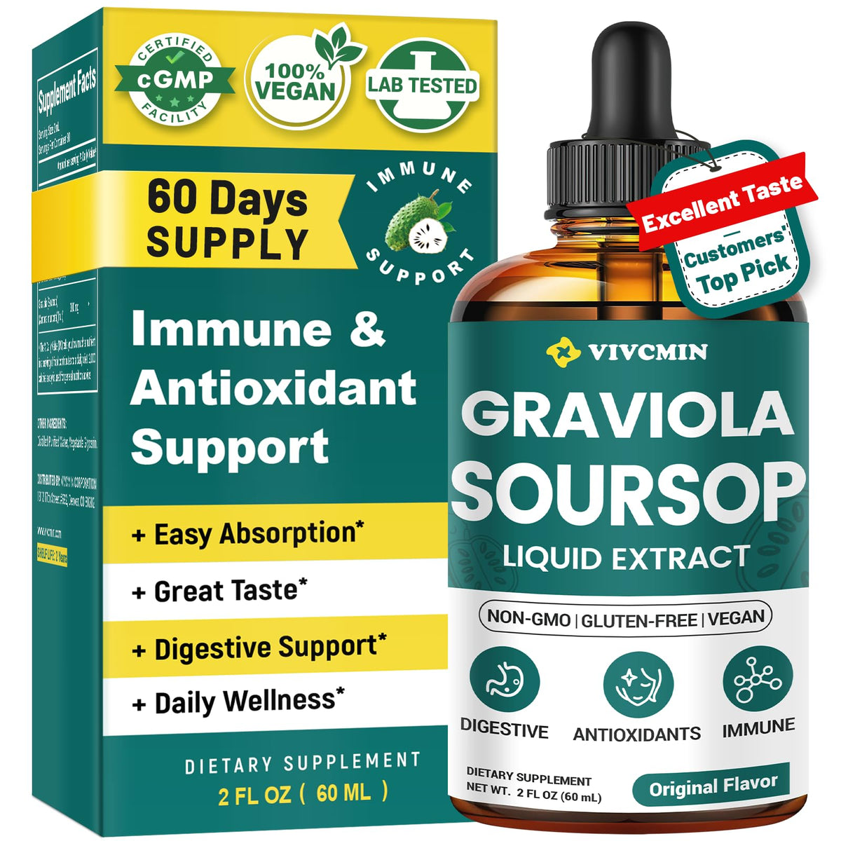 Extrait de Feuille de Graviola vivcmin 60 ml vue de face