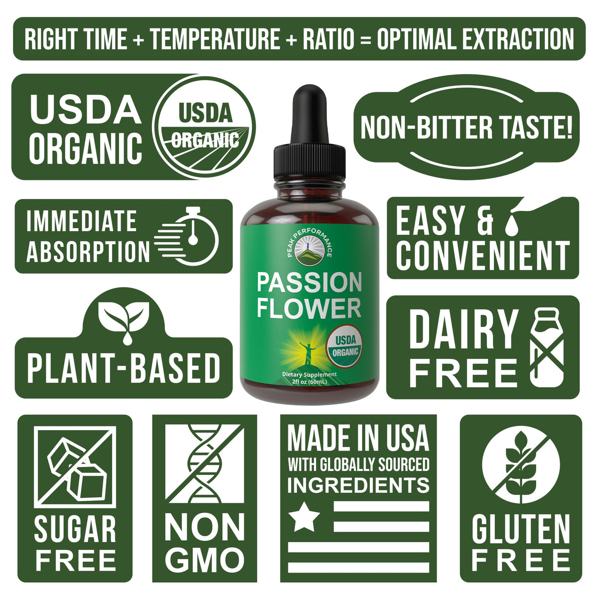 Extrait de fleur de passion bio Peak Performance avec ingrédients naturels