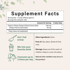 Extrait de Ginkgo Biloba Bio Micro Ingredients 240g en poudre avec cuillère