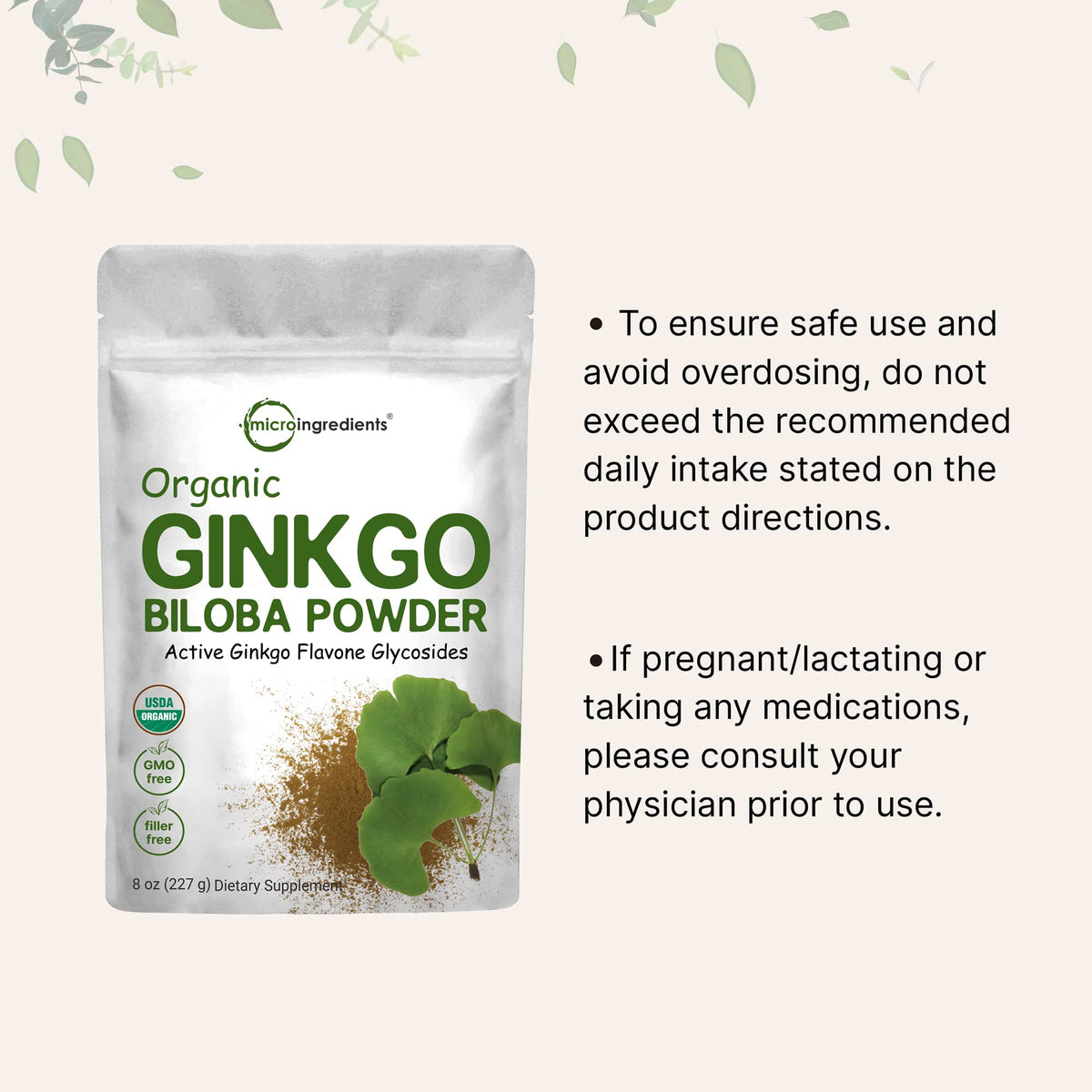Extrait de Ginkgo Biloba Bio Micro Ingredients 240g sur un fond de fruits