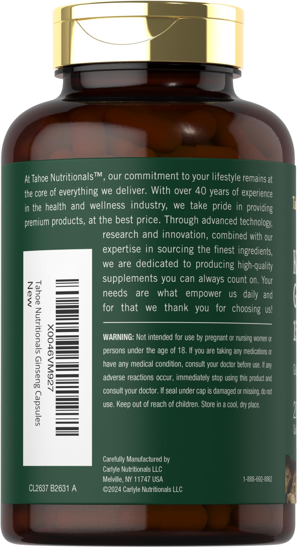 Extrait de Ginseng Coréen Tahoe Nutritionals 1500 mg en boîte
