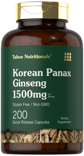 Extrait de Ginseng Coréen Tahoe Nutritionals 1500 mg face avant des capsules