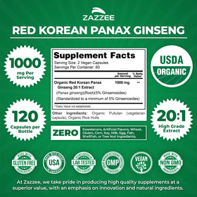 Extrait de Ginseng Rouge Coréen Panax Bio en capsules Zazzee