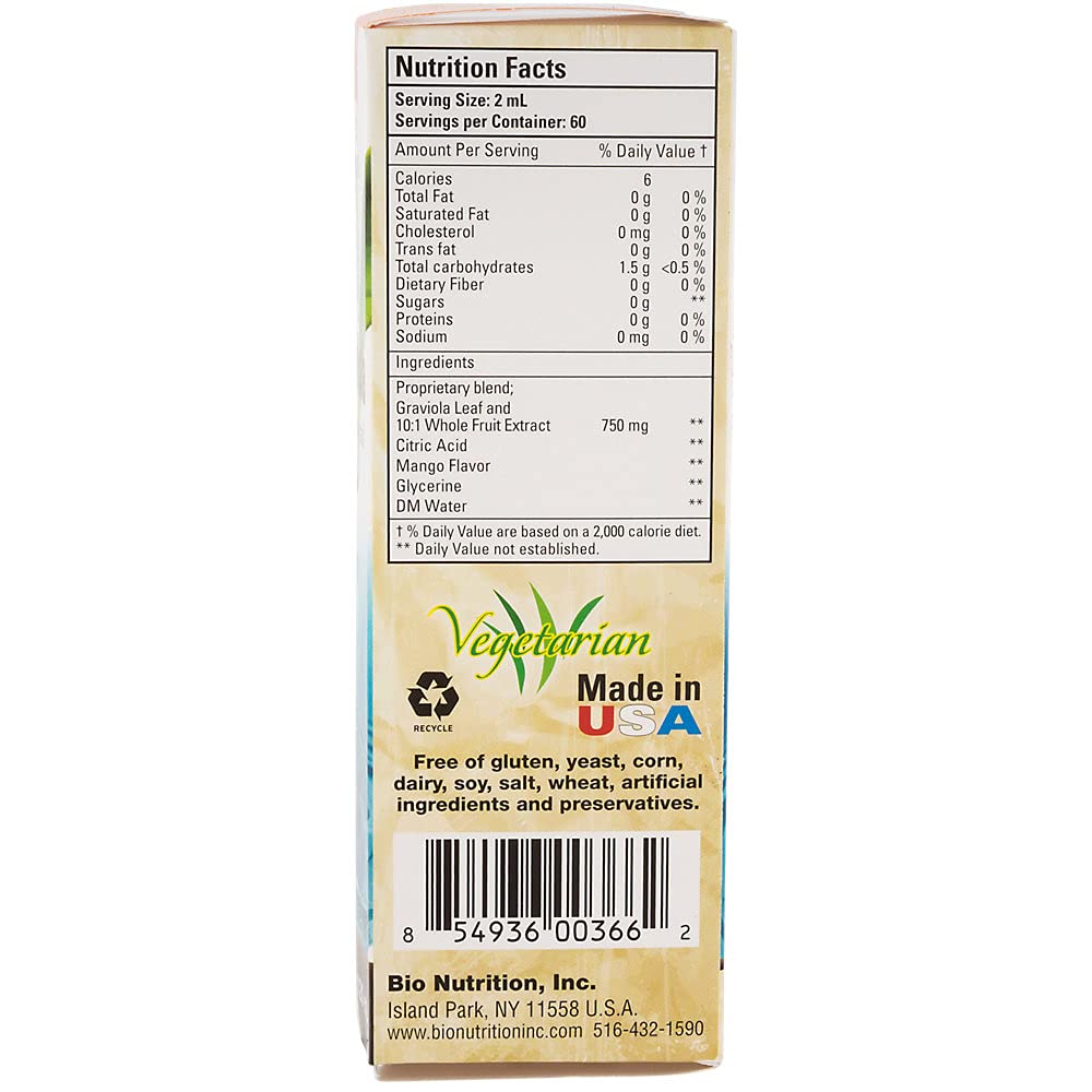 Extrait de Graviola Bio Nutrition 4 oz bouteille ouverte avec liquide