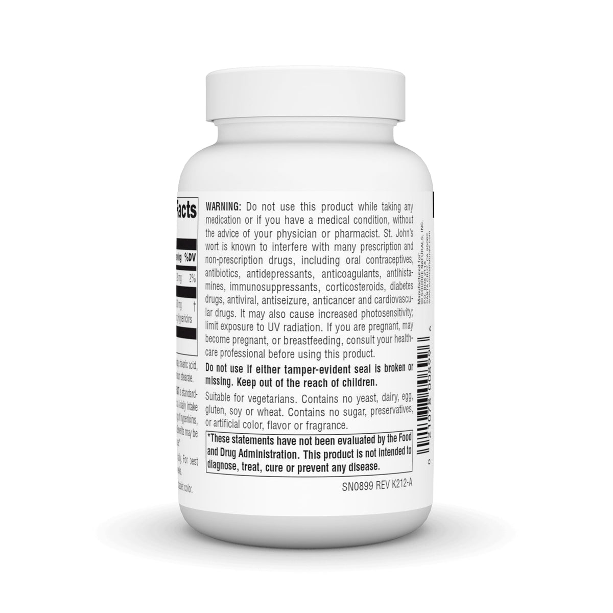 Extrait de Millepertuis Source Naturals 300 mg, avec étiquette détaillée
