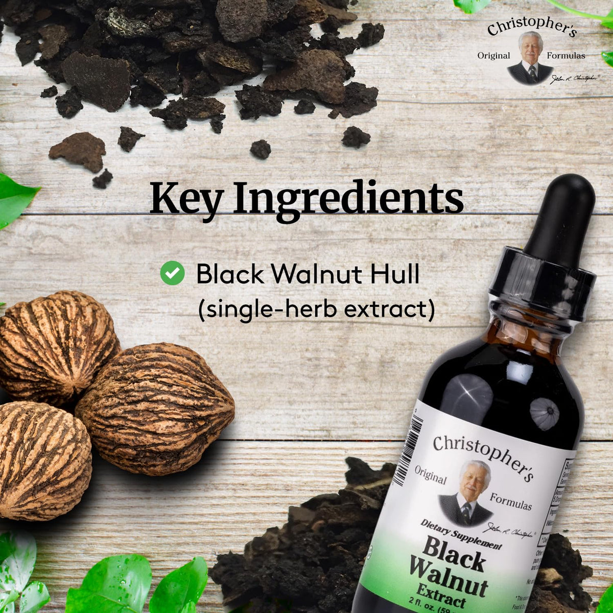 Extrait de noix noire Christopher's Original Formulas sur fond blanc