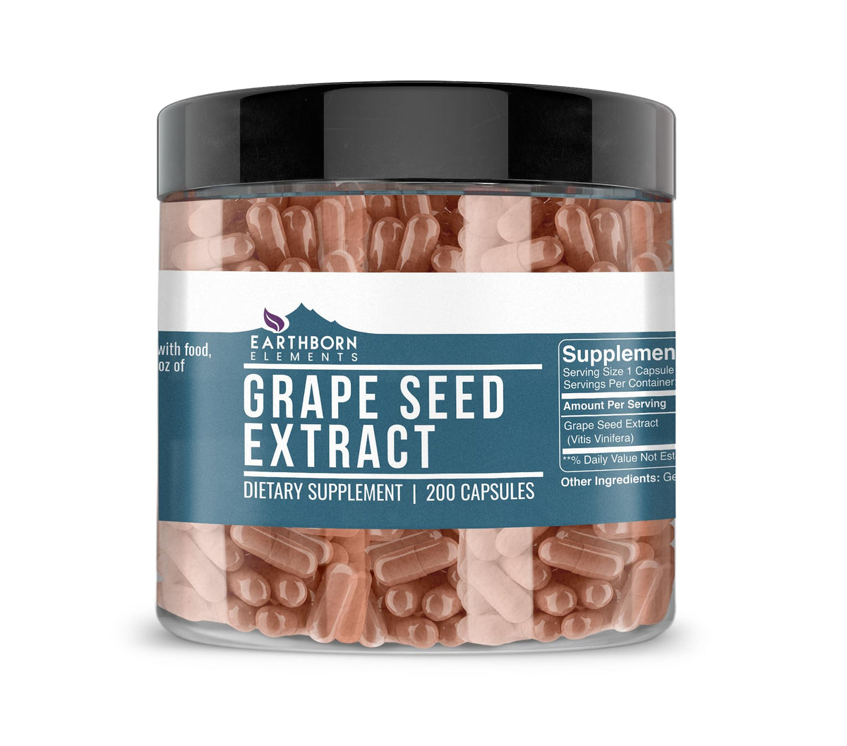 Extrait de pépin de raisin Earthborn Elements 200 capsules, vue de face