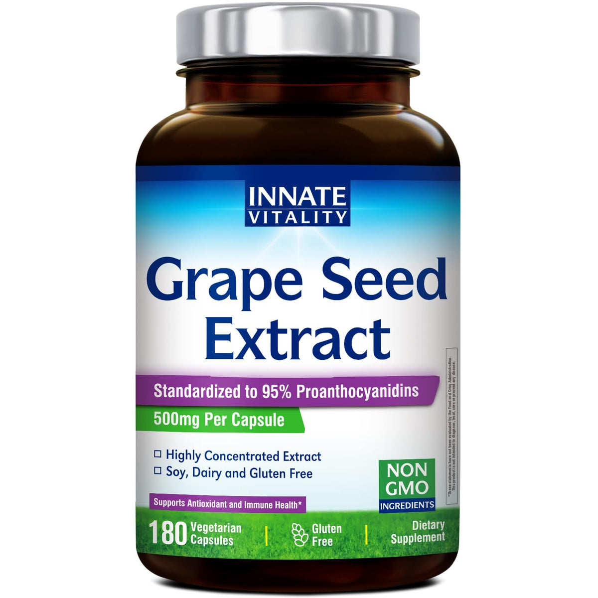 Extrait de pépins de raisin Innate Vitality 500 mg gélules végétariennes devant