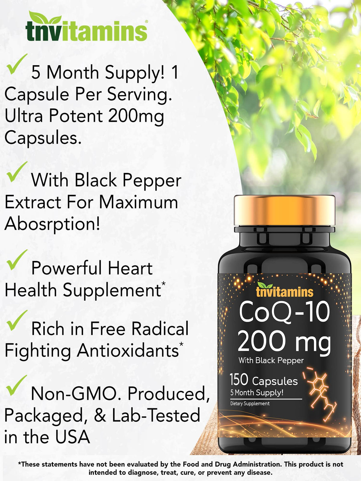 Extrait de poivre noir sur le flacon de tnvitamins CoQ-10
