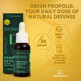 Extrait de propolis verte Natucentro à côté de yaourt
