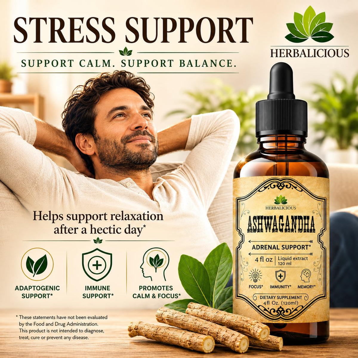 Extrait de racine d'Ashwagandha HERBALICIOUS en gros plan