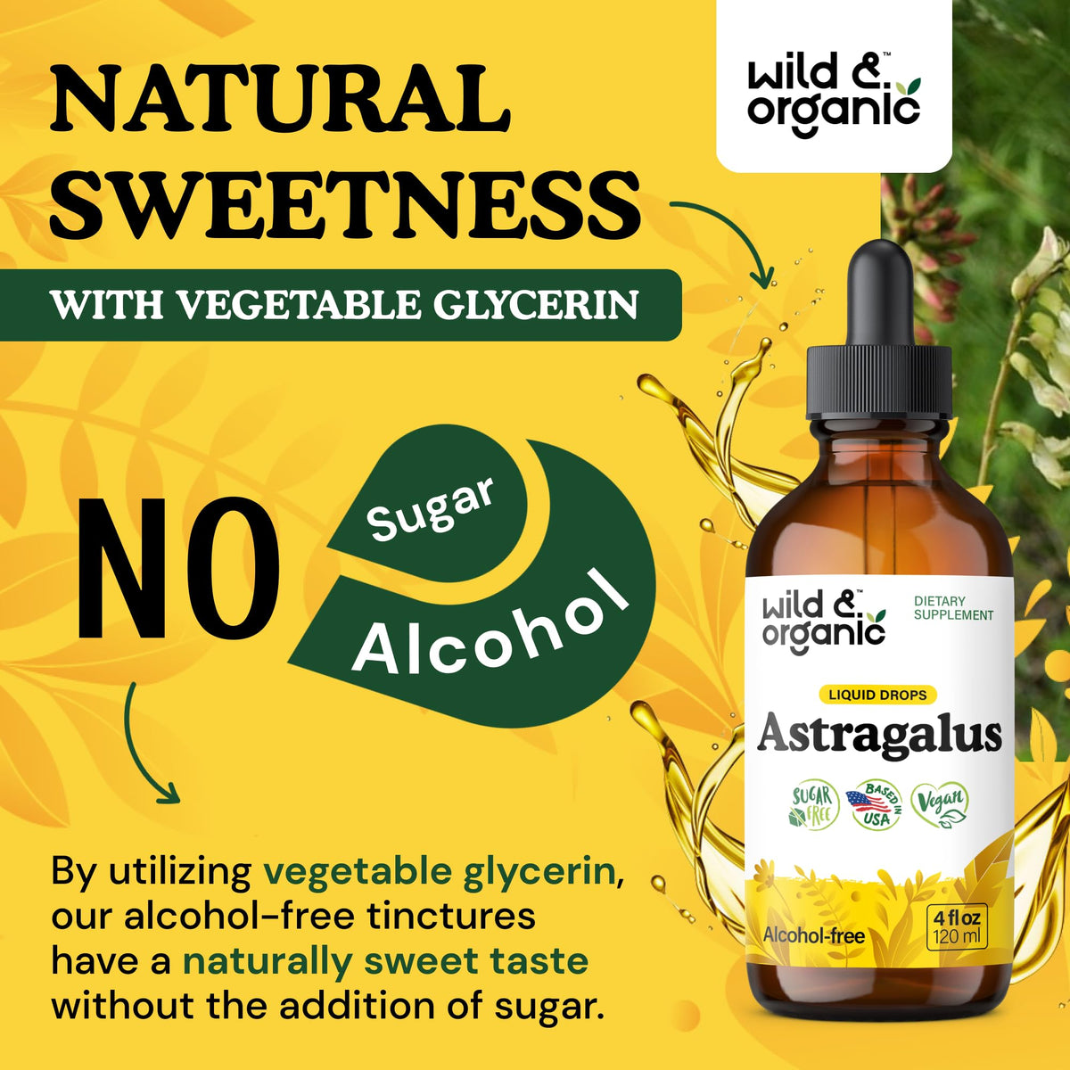 Extrait de racine d'astragale Wild & Organic sur un fond en bois