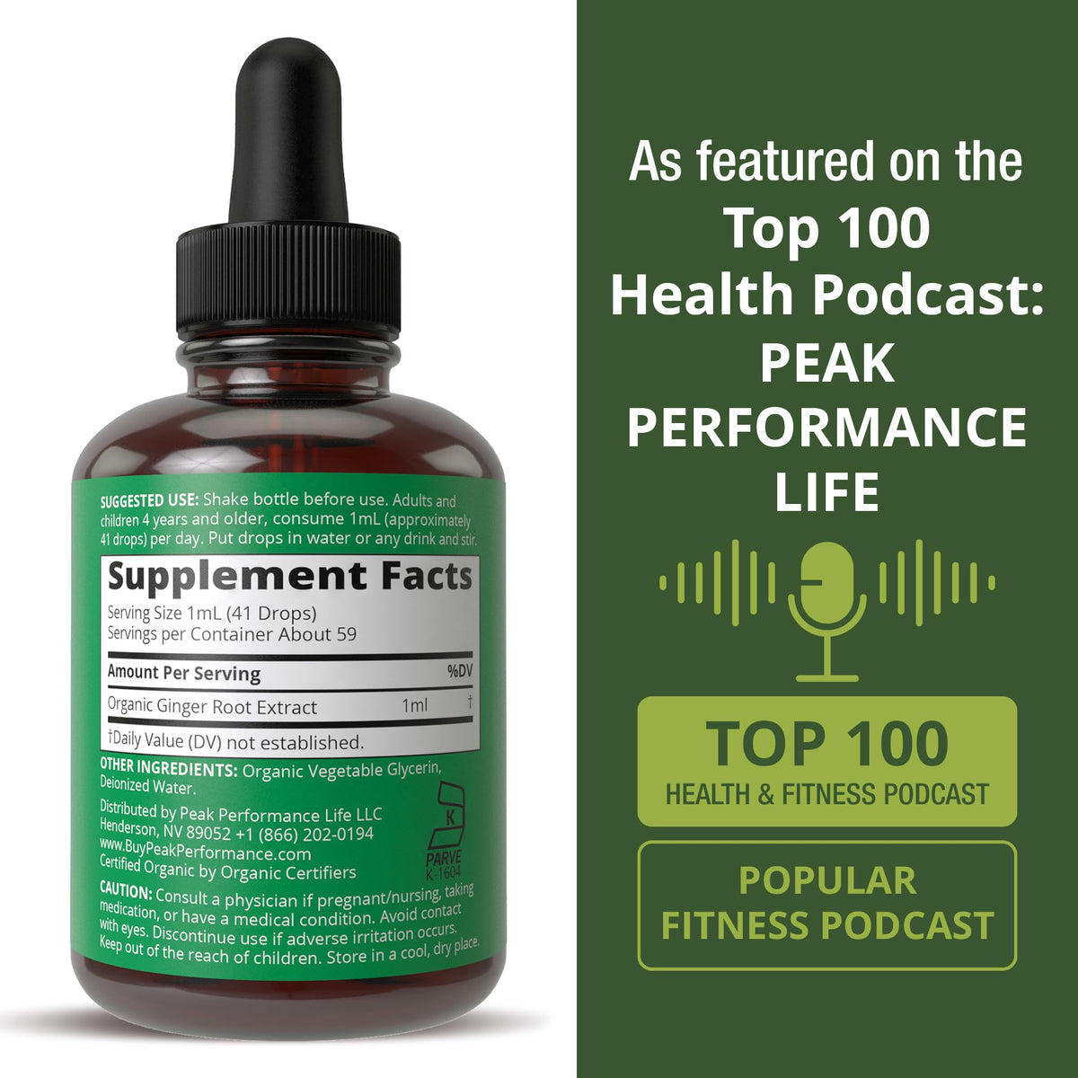 Extrait de racine de gingembre bio Peak Performance avec des ingrédients naturels