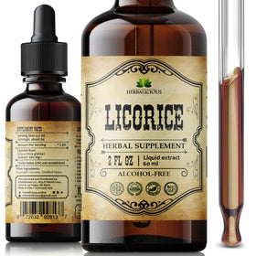 Extrait de racine de réglisse bio HERBALICIOUS 60 ml, bouteille vue de face