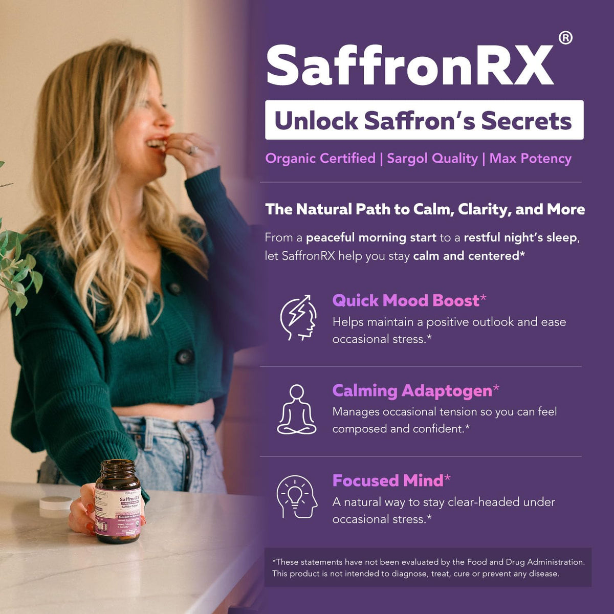 Extrait de Safran Triquetra Health, capsules sur une table