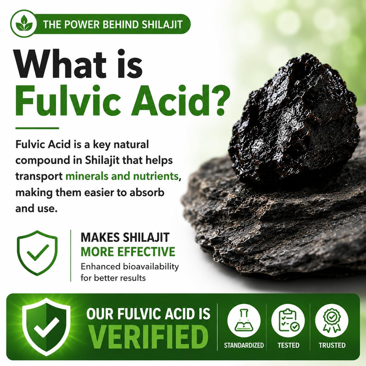 Extrait de Shilajit HCL avec poudre et capsules