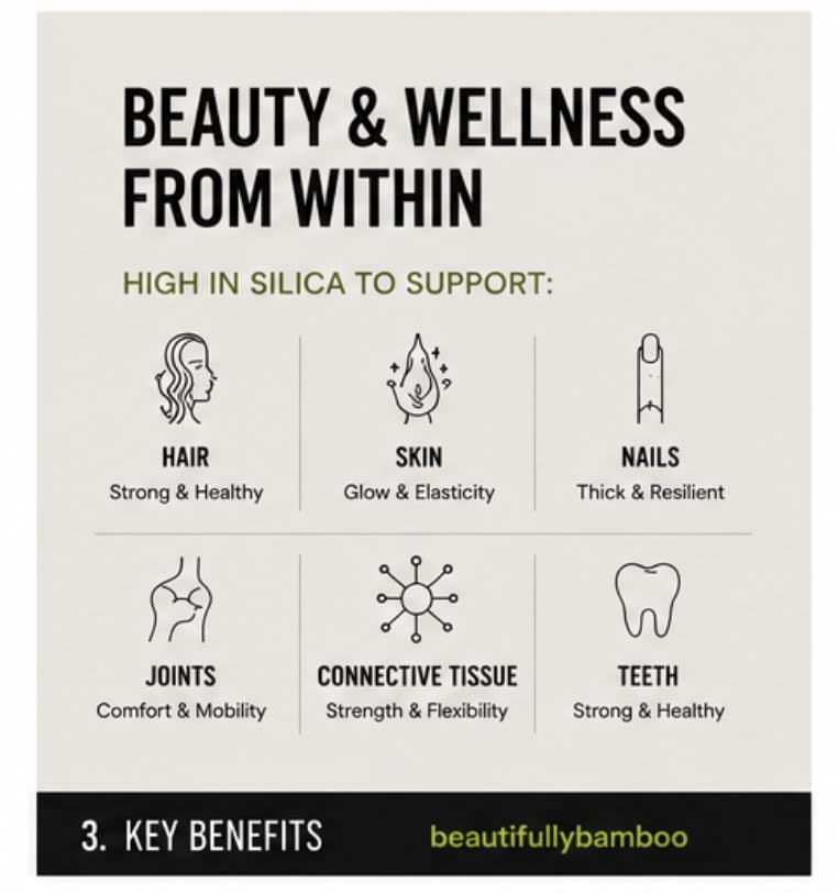 Extrait de silice de bambou Beautifully Bamboo sur une table en bois