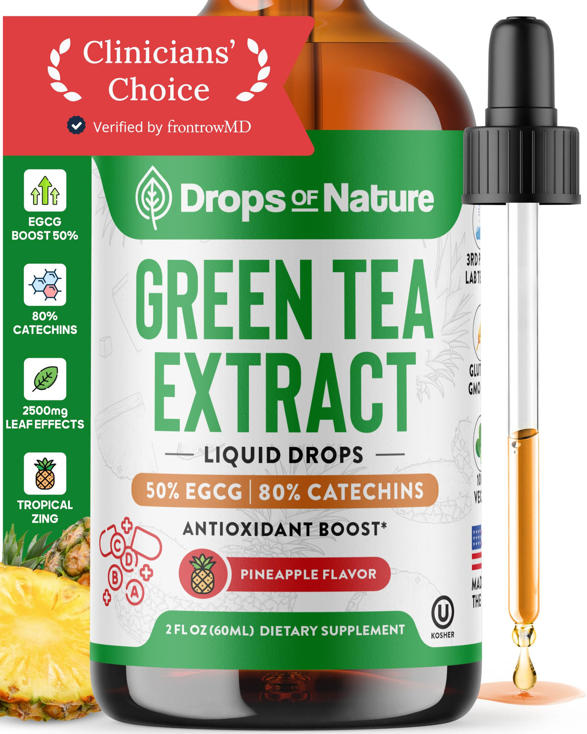 Extrait de Thé Vert Drops Of Nature 60 mL saveur ananas - vue avant