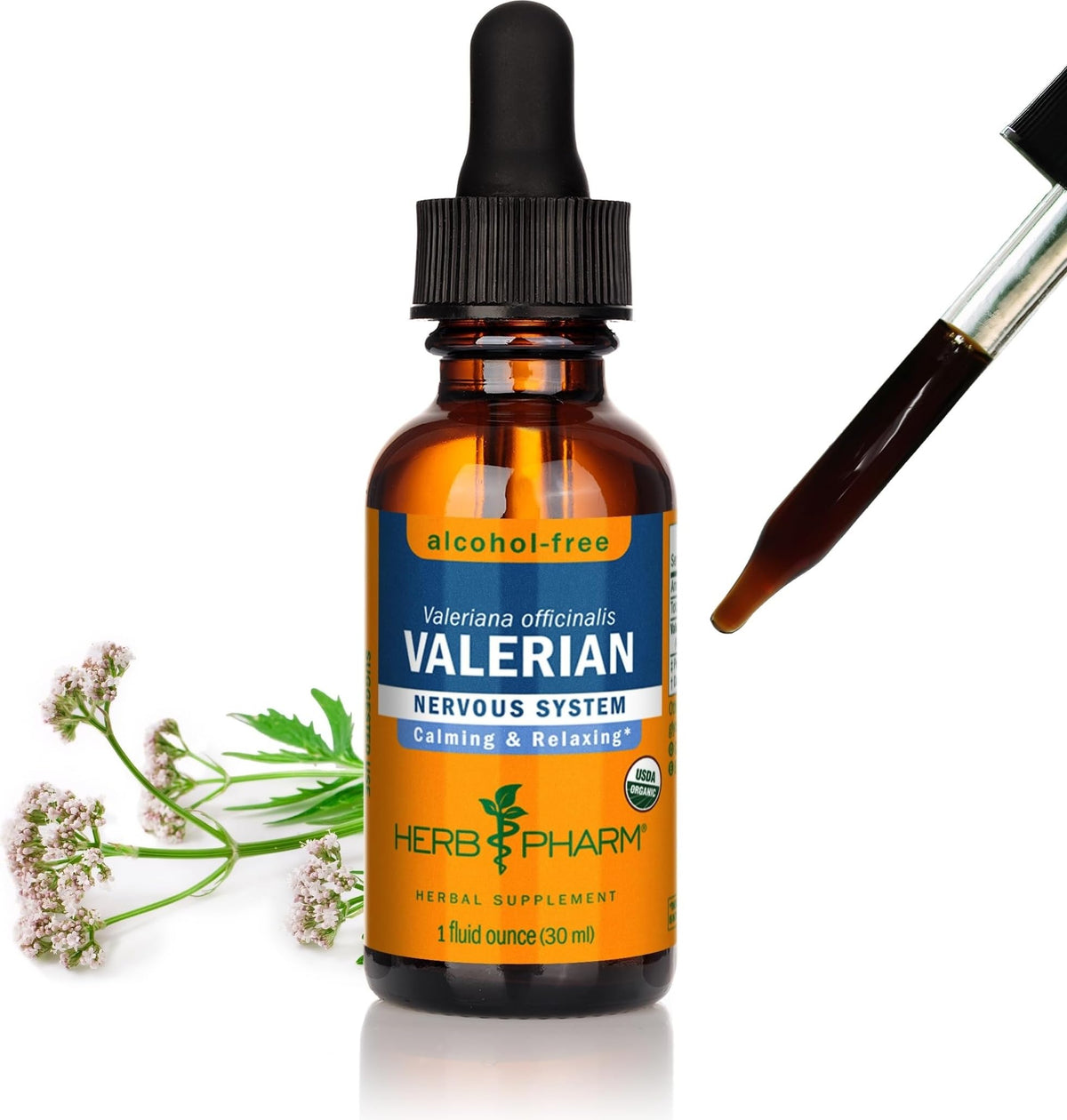 Extrait de Valériane Herb Pharm 1 oz vue avant avec étiquette