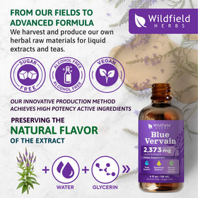 Extrait de verveine bleue WILDFIELD HERBS dans un verre d'eau