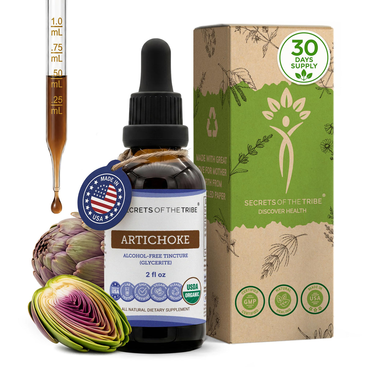 Extrait liquide d'artichaut Secrets of the Tribe 60 ml vue avant