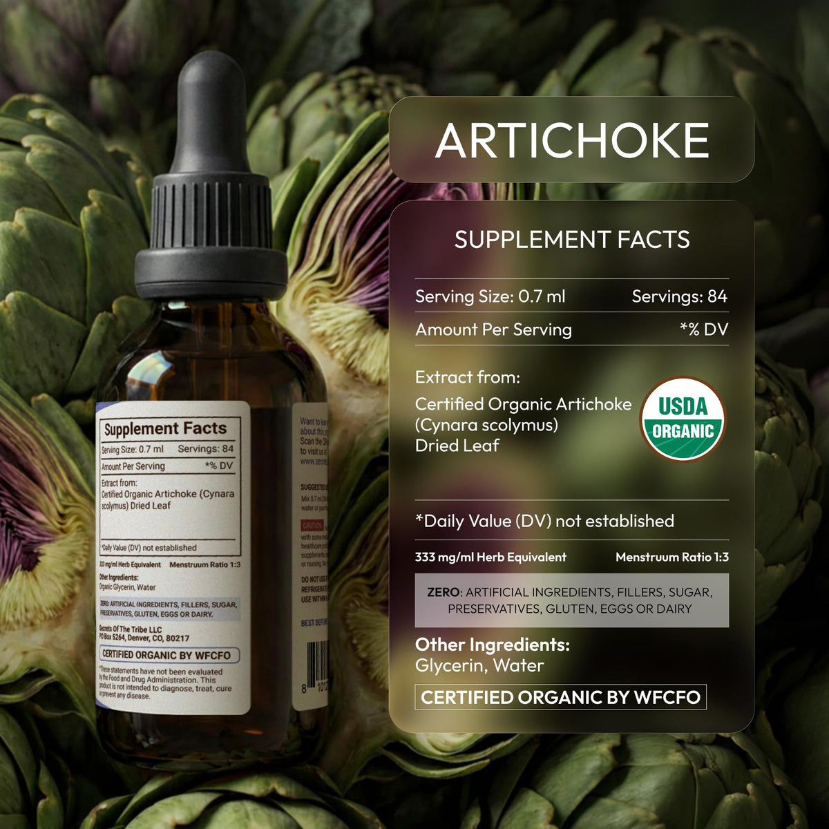 Extrait liquide d'artichaut Secrets of the Tribe avec gouttes