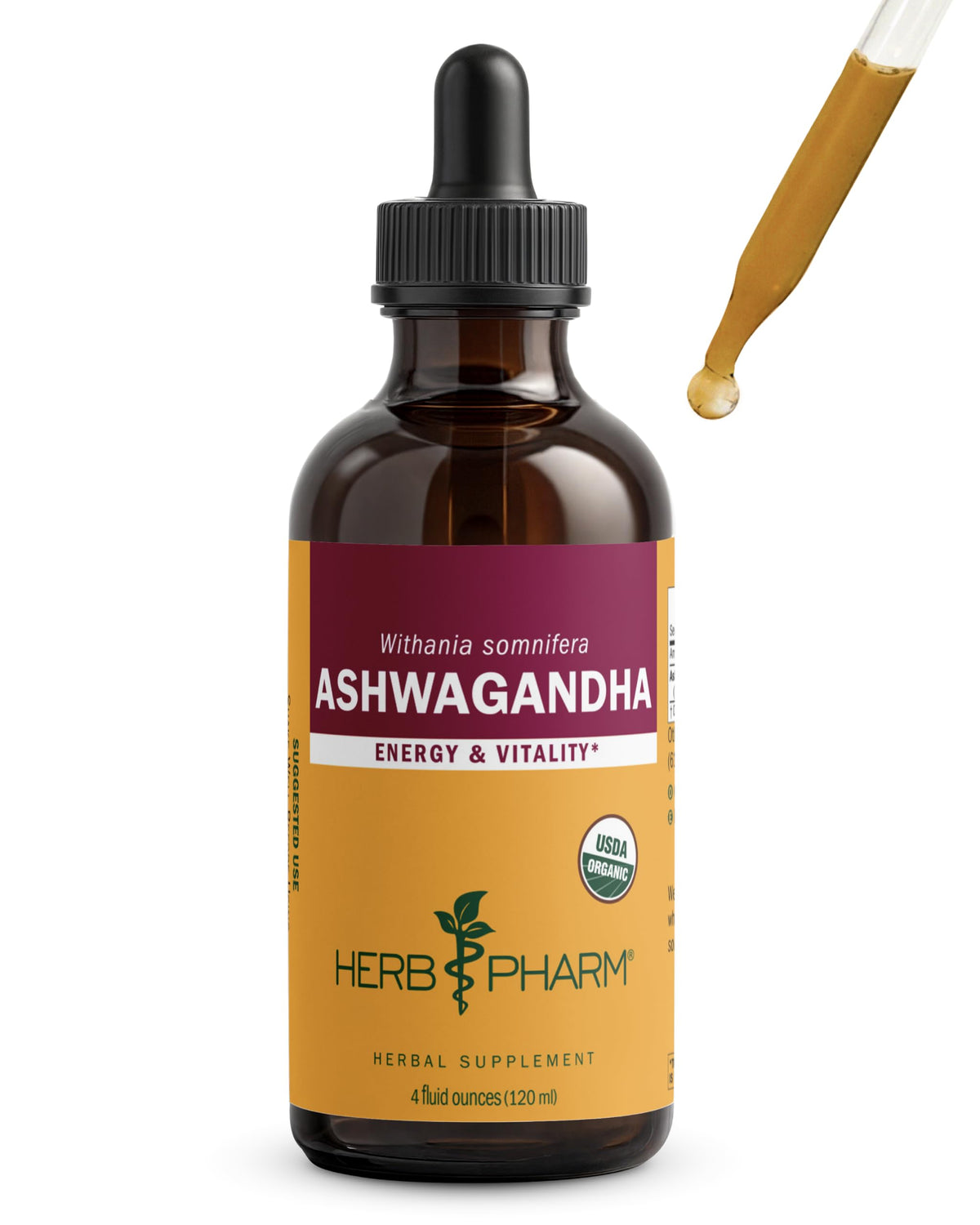 Extrait liquide d'Ashwagandha Herb Pharm 4 oz vue de face