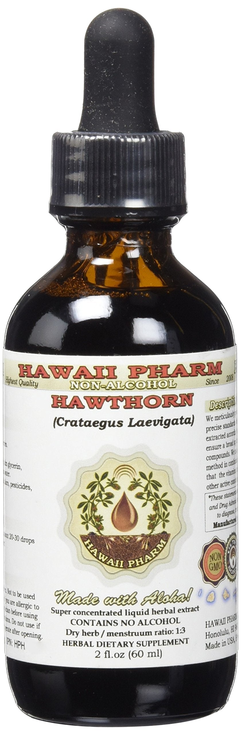 Extrait liquide d'aubépine Hawaii Pharm 60 ml, bouteille vue de face