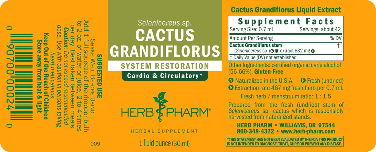Extrait liquide de cactus grandiflorus Herb Pharm, vue de côté