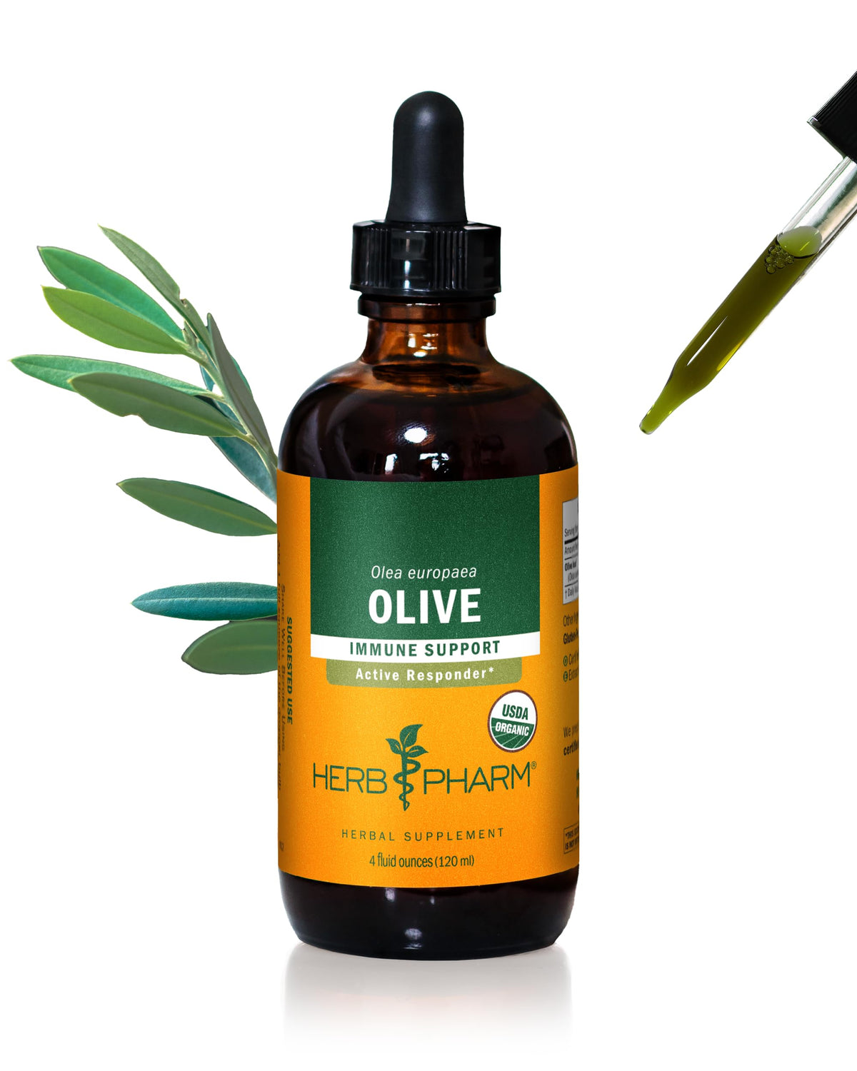 Extrait liquide de feuille d'olivier bio Herb Pharm 120 ml vue de face