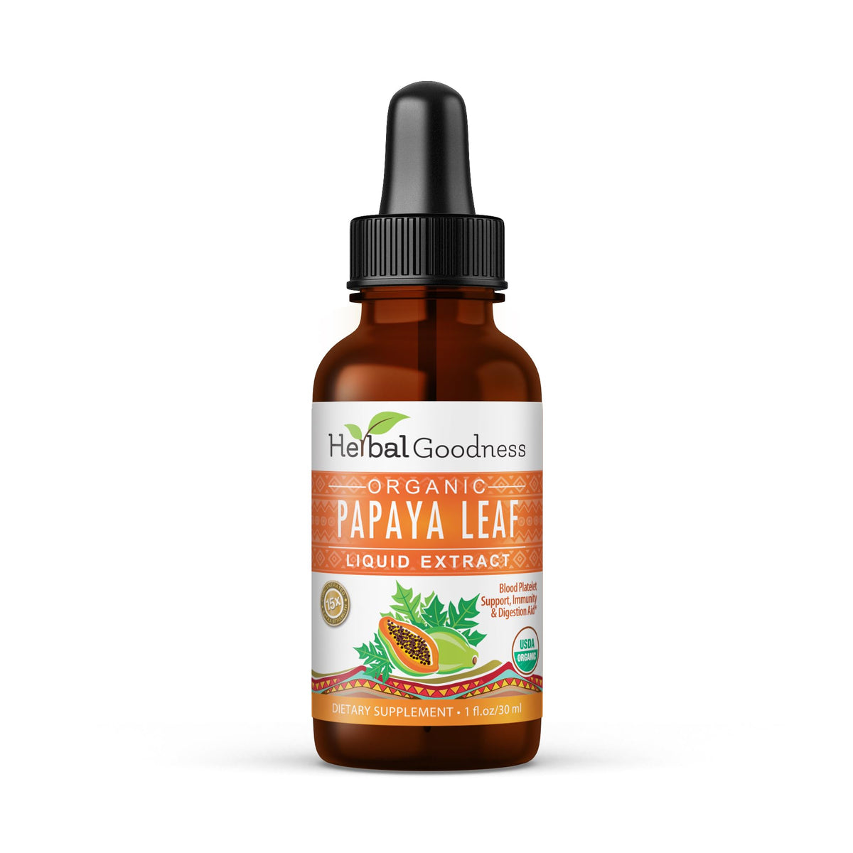 Extrait liquide de feuille de papaye bio Herbal Goodness 30ml vue avant