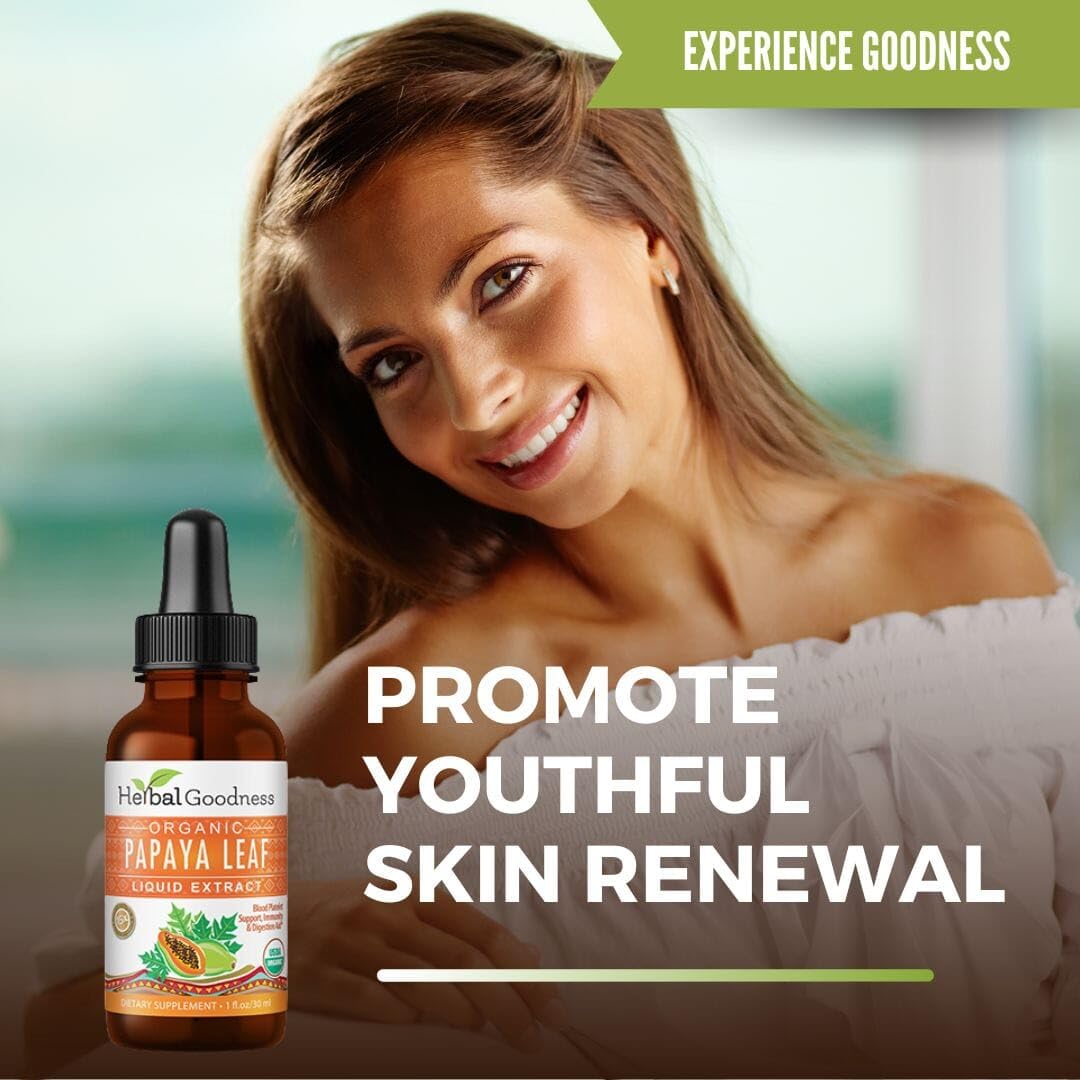 Extrait liquide de feuille de papaye bio Herbal Goodness en utilisation