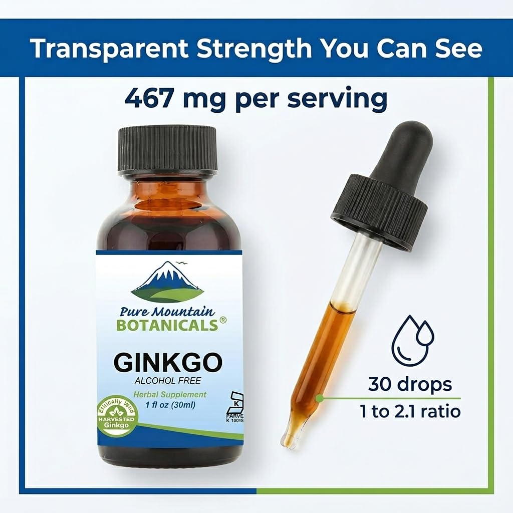 Extrait liquide de Ginkgo Biloba sur un fond en bois