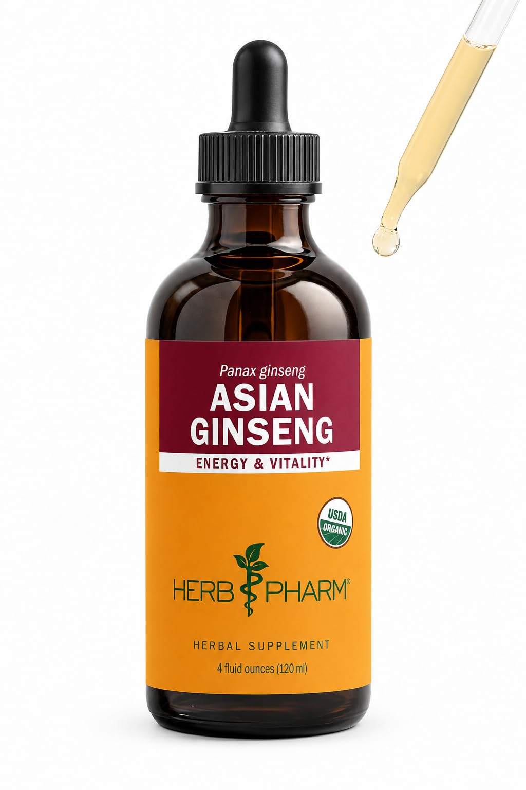 Extrait liquide de ginseng asiatique Herb Pharm 4 oz vue avant