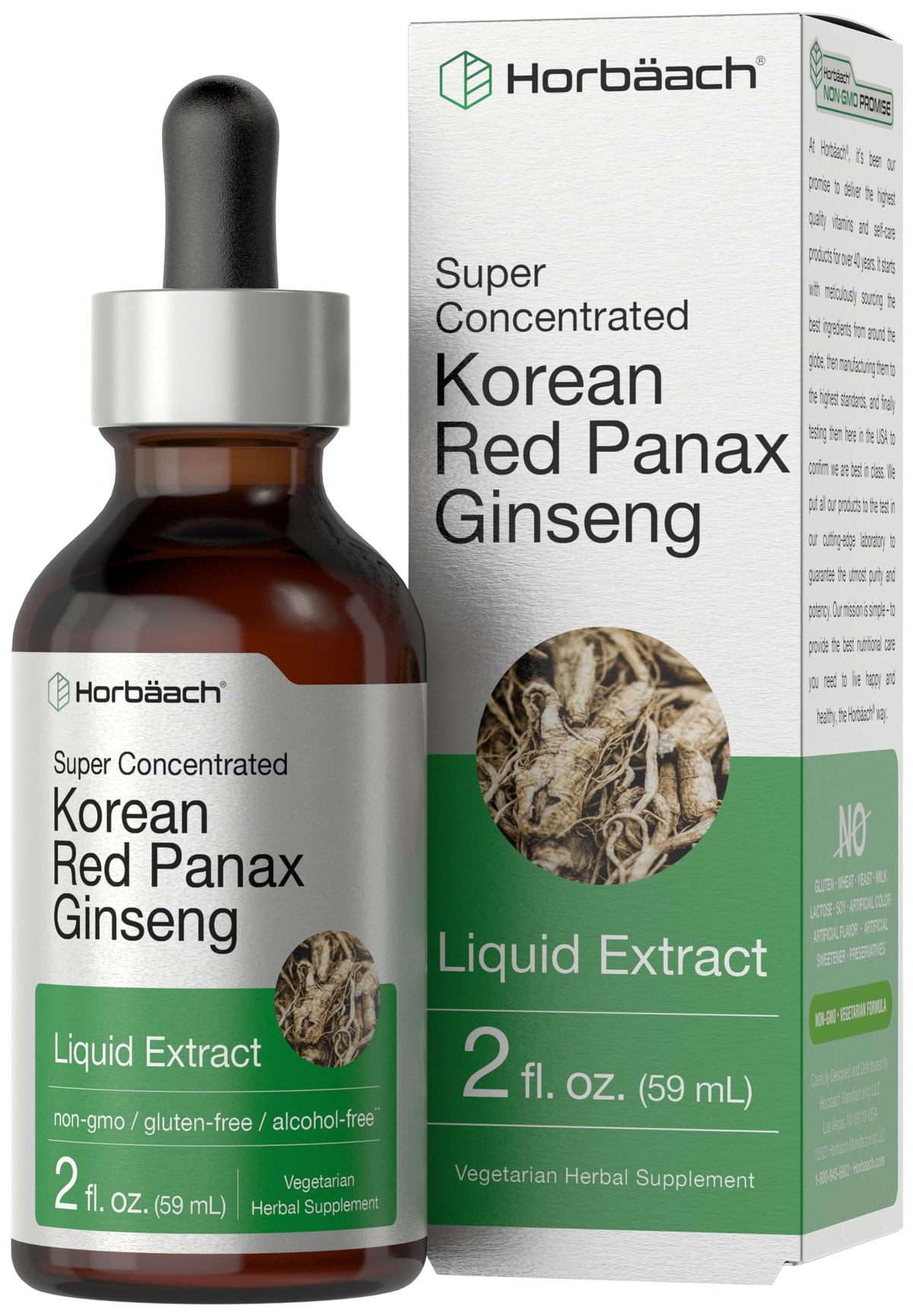 Extrait liquide de ginseng rouge coréen Horbäach 60 ml, vue avant