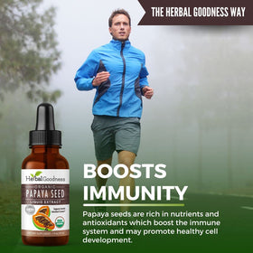 Extrait liquide de graines de papaye Herbal Goodness versé dans un verre