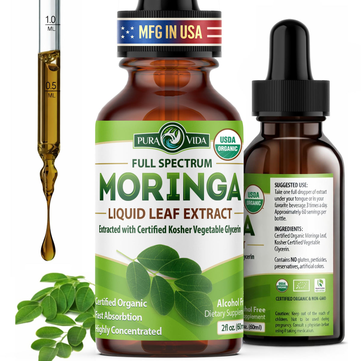 Extrait liquide de Moringa PURA VIDA 145g avec étiquette bio